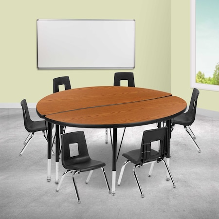 Flash Furniture 47.5" Circle Wave Oak Table Set-14" Stack Chairs XU-GRP-14CH-A48-HCIRC-OAK-T-P-GG